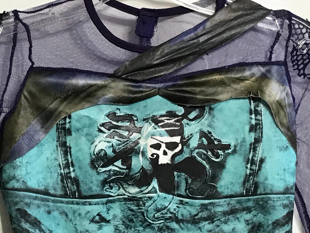 Pirate Skull Costume Dress Mesh Arms Girls 6/8