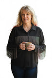 Sweet Rain Fashion Shacket Black Fleece with Studded Fringe Ladies M