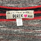 Derek Heart Plus Gray Red Striped V-Neck Long Sleeve Sweater Juniors 2X