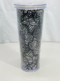 2014 Starbucks Black and White Patterned Tumbler with Clear Lid 24 oz
