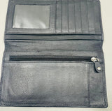 UNC Logo Black Leather Bifold Wallet Checkbook Cover