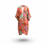 Sheer Orange Floral Open Front Flowy Shawl/Cardigan/Cover Up Ladies ONE SIZE