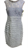 Sleeveless Lace Bodice Tiered Ruffle Knee-Length Dress Women 8