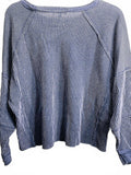 Discreet New York Blue gray striped cropped top Ladies L