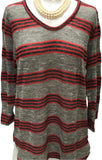 Derek Heart Plus Gray Red Striped V-Neck Long Sleeve Sweater Juniors 2X