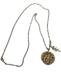 Vintage Gold & Silver Toned Filigree Pendant Necklace with Leaf Charms 15" Chain