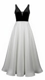 NEW Unaltered Madison James Formal Gown Black Top with Ivory Satin Skirt SZ 10