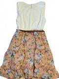Knit Works girls dress white top, floral skirt and brown braided belt size 10