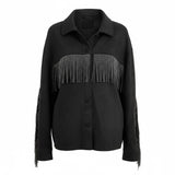Sweet Rain Fashion Shacket Black Fleece with Studded Fringe Ladies M