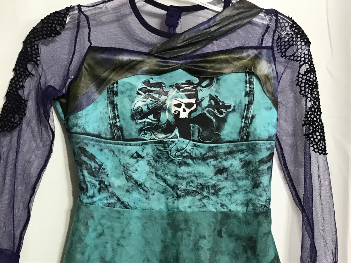 Pirate Skull Costume Dress Mesh Arms Girls 6/8