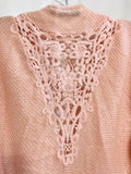 Versona Pink Cardigan Shawl Sweater Crochet Lace Detail on Back Ladies S
