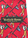 Vintage Hatfield House Red Silk Golf Print Mens Necktie