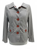 EUC Onque Grey & White Pin Stripe Blazer Shacket Large Orange Buttons Ladies S/M
