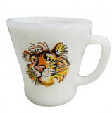 Vintage Fire King Milk Glass Mugs, Anchor Hocking Happy Tiger 4" - Set of 3