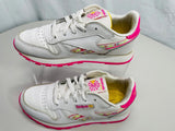Reebok Classic Running Sneaker White & Pink with Pink Flowers Girls USA 3