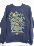 Vintage Navy Floral Screen Print Crewneck Sweatshirt Ladies