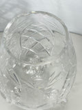 Vintage Clear Cut Crystal Egg Shaped Vase with Floral Etching and Tripod Feet