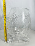 Vintage Clear Cut Crystal Egg Shaped Vase with Floral Etching and Tripod Feet