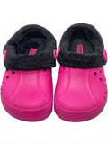Crocs Classic Lined Clogs in Pink with Black Fleece Lining, Child Size 6