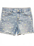 SO Denim Shorts with Multicolor Heart Print and Frayed Hem, Size Girls XL (14)