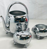 Vintage Stainless Steel Tea Set with Teapot, Creamer, and Sugar Bowl