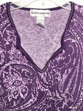 Vintage Cathy Daniels Purple Paisley V-Neck Shirt Ladies L