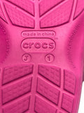 Crocs Classic Lined Clogs in Pink with Black Fleece Lining, Child Size 6