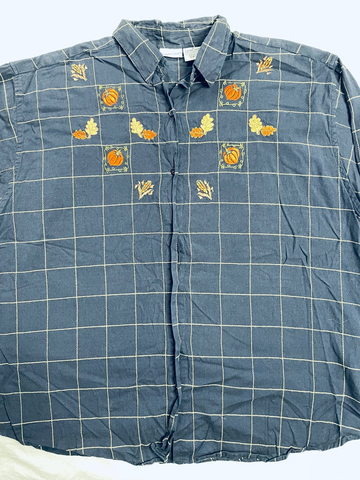 Vintage Cabin Creek Blue Shirt Fall Embroidery Ladies 2X