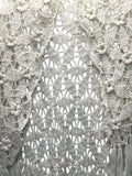 Vintage Handmade White Crochet Shawl Roses and Fringe