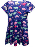 Funnycokid Girls' Dinosaur Print Short Sleeve Dress Girls XL