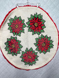 Vintage Handmade Latch Hook Poinsettia Oval Tufted Rug 37"