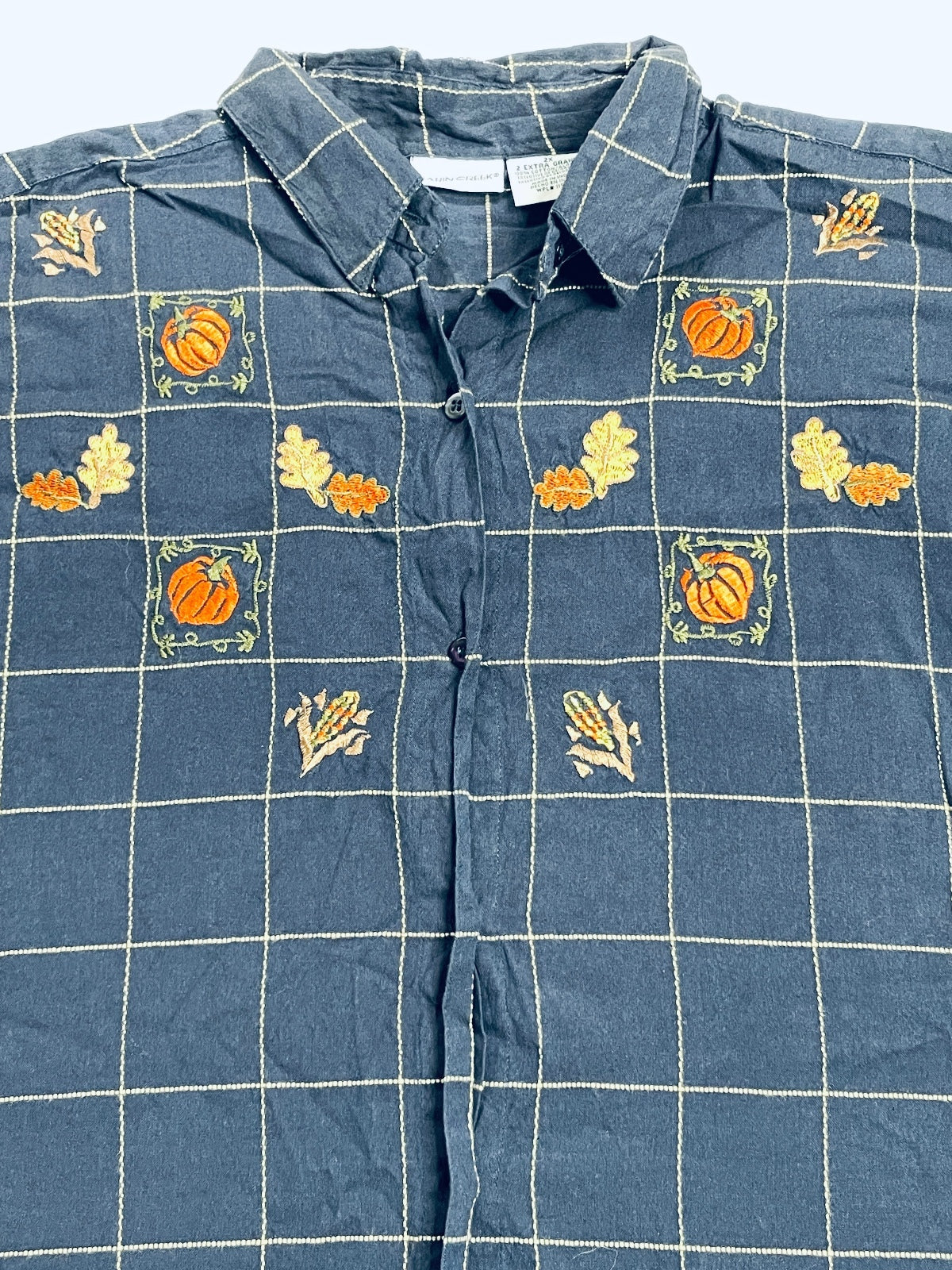 Vintage Cabin Creek Blue Shirt Fall Embroidery Ladies 2X