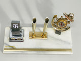 Vintage Marble Desk Organizer with Perpetual Calendar Nautical Themed