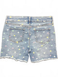 SO Denim Shorts with Multicolor Heart Print and Frayed Hem, Size Girls XL (14)
