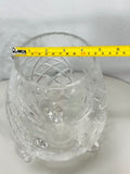 Vintage Clear Cut Crystal Egg Shaped Vase with Floral Etching and Tripod Feet