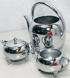 Vintage Stainless Steel Tea Set with Teapot, Creamer, and Sugar Bowl