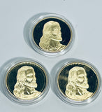 Set of 3 Gold Tone Religious Commemorative Coins Jesus and The Last Supper
