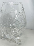 Vintage Clear Cut Crystal Egg Shaped Vase with Floral Etching and Tripod Feet