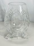 Vintage Clear Cut Crystal Egg Shaped Vase with Floral Etching and Tripod Feet
