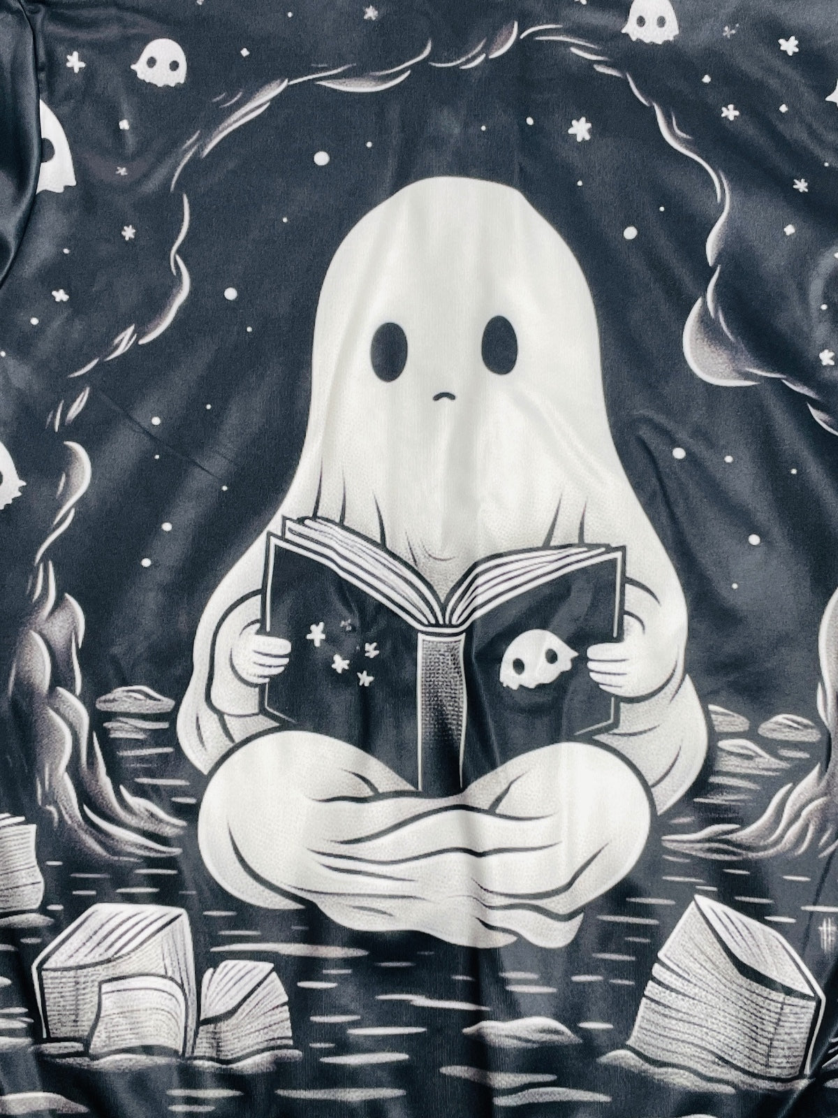 Black Ghost-Themed Full Zip Hoodie Silky Size Youth Medium