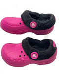 Crocs Classic Lined Clogs in Pink with Black Fleece Lining, Child Size 6