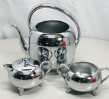 Vintage Stainless Steel Tea Set with Teapot, Creamer, and Sugar Bowl