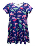 Funnycokid Girls' Dinosaur Print Short Sleeve Dress Girls XL