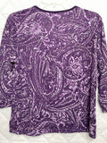 Vintage Cathy Daniels Purple Paisley V-Neck Shirt Ladies L