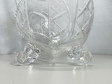 Vintage Clear Cut Crystal Egg Shaped Vase with Floral Etching and Tripod Feet
