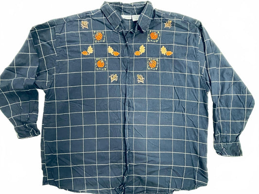 Vintage Cabin Creek Blue Shirt Fall Embroidery Ladies 2X