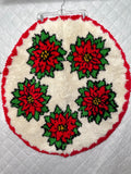 Vintage Handmade Latch Hook Poinsettia Oval Tufted Rug 37"