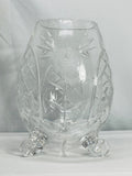 Vintage Clear Cut Crystal Egg Shaped Vase with Floral Etching and Tripod Feet