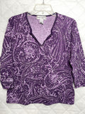 Vintage Cathy Daniels Purple Paisley V-Neck Shirt Ladies L