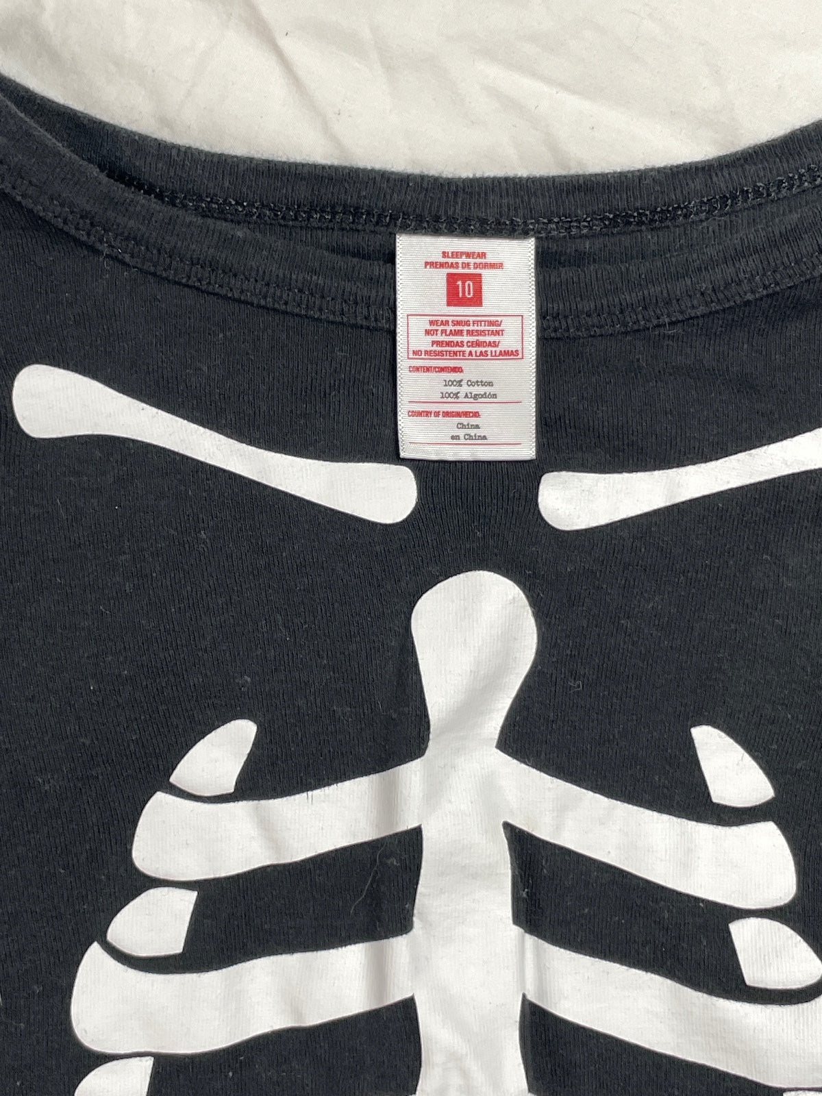 Hanes Black Skeleton Print Long Sleeve Pajama Set Kids 10